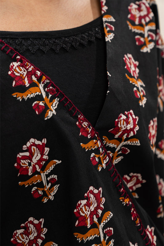 2 PIECE PRINTED CAMBRIC SUIT-PITCH BLACK (UNSTITCHED)