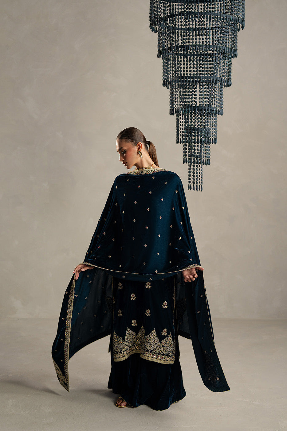 3 PIECE EMBROIDERED VELVET SUIT-AZURE SPELL (UNSTITCHED)