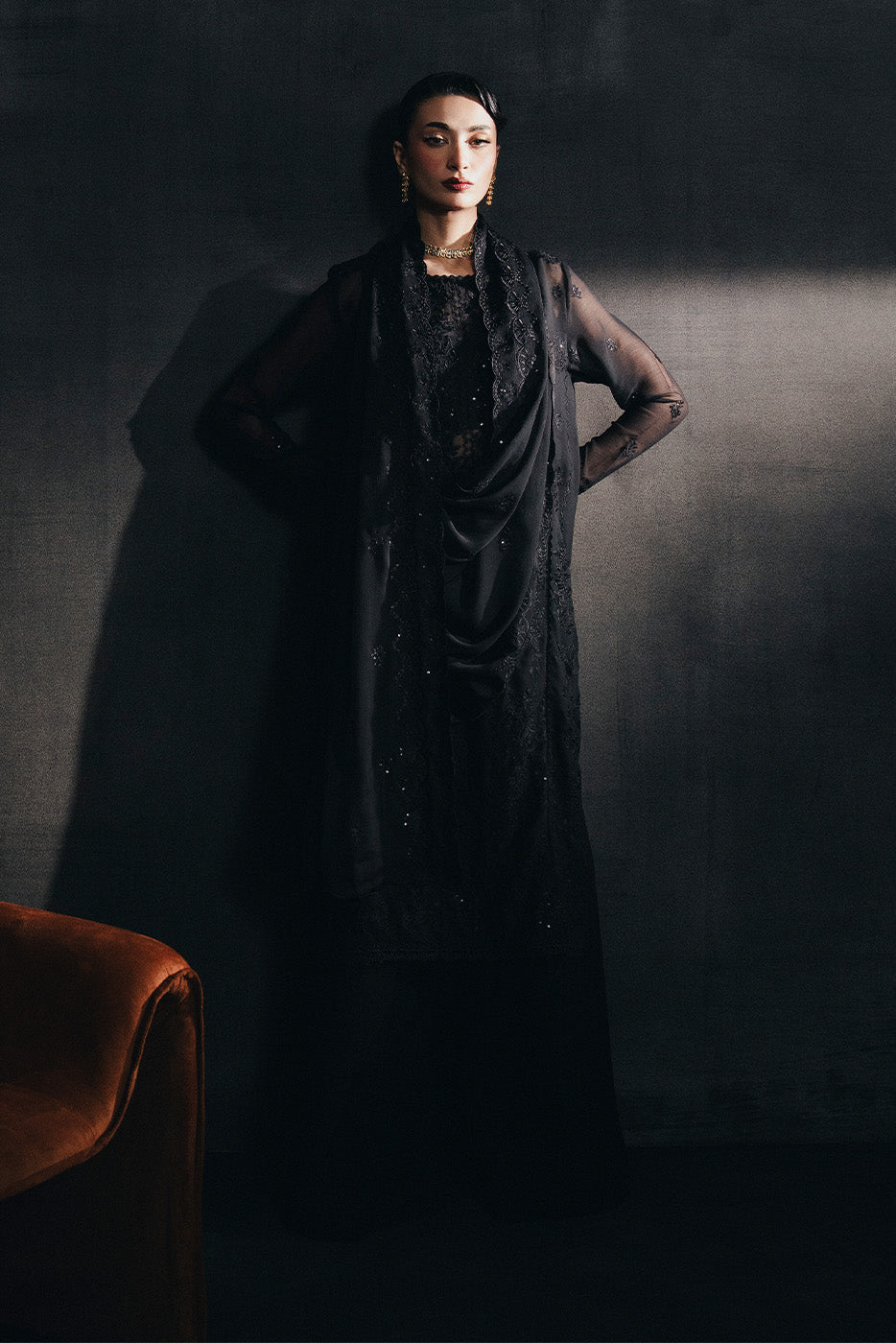 4 PIECE EMBROIDERED CHIFFON SUIT-MYSTIC VOID (UNSTITCHED)