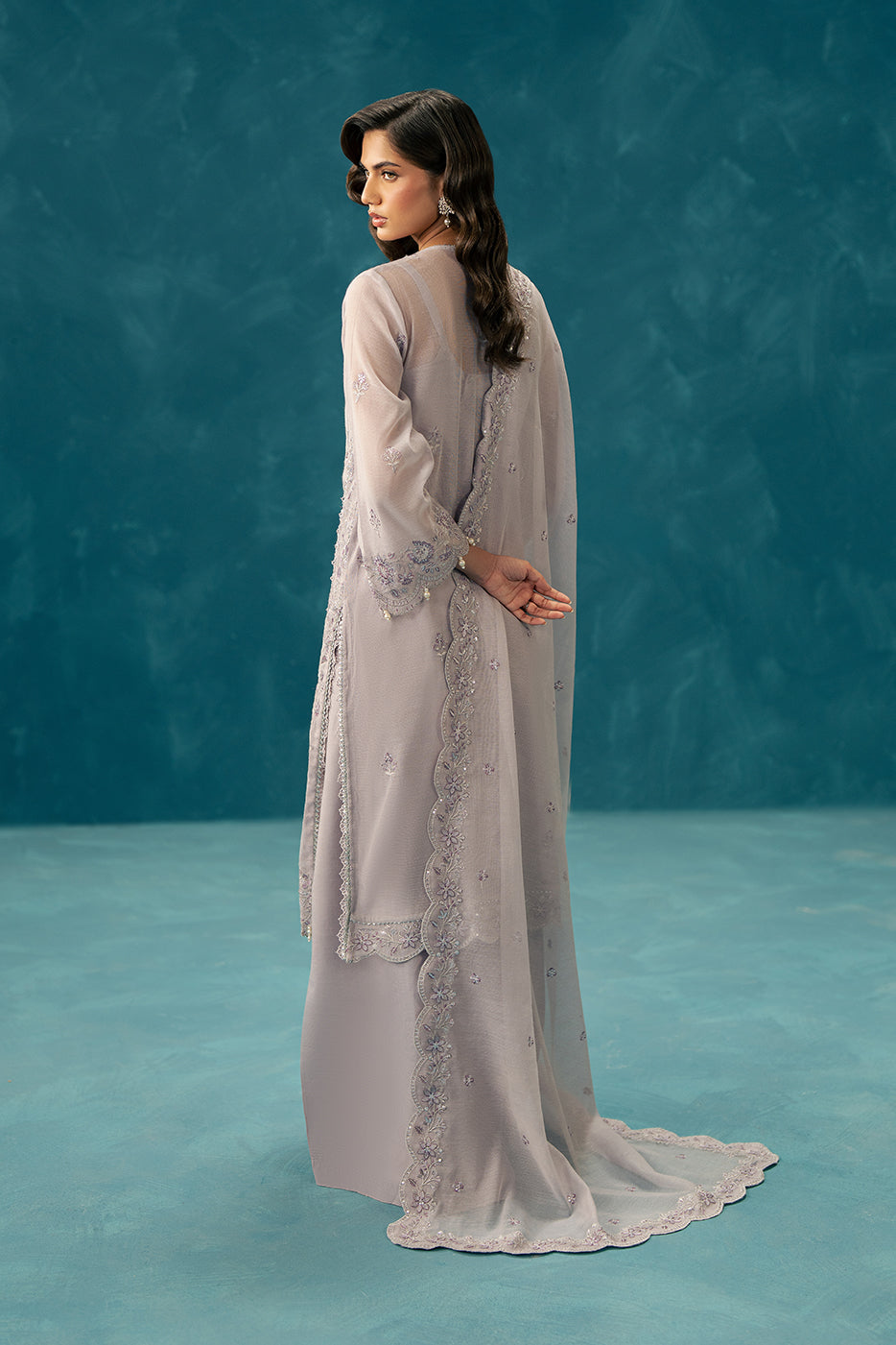 4 PIECE EMBROIDERED COTTON NET SUIT-GLIMMER BLING (UNSTITCHED)