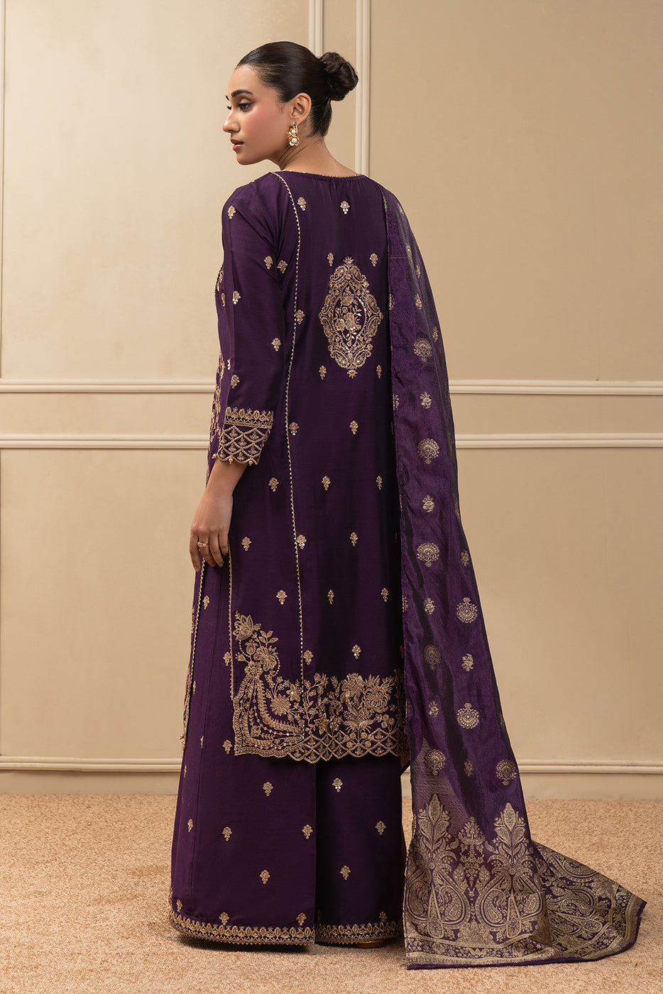 3 PIECE EMBROIDERED COTTON RAW SILK SUIT-MOONLIT VIOLET (UNSTITCHED)