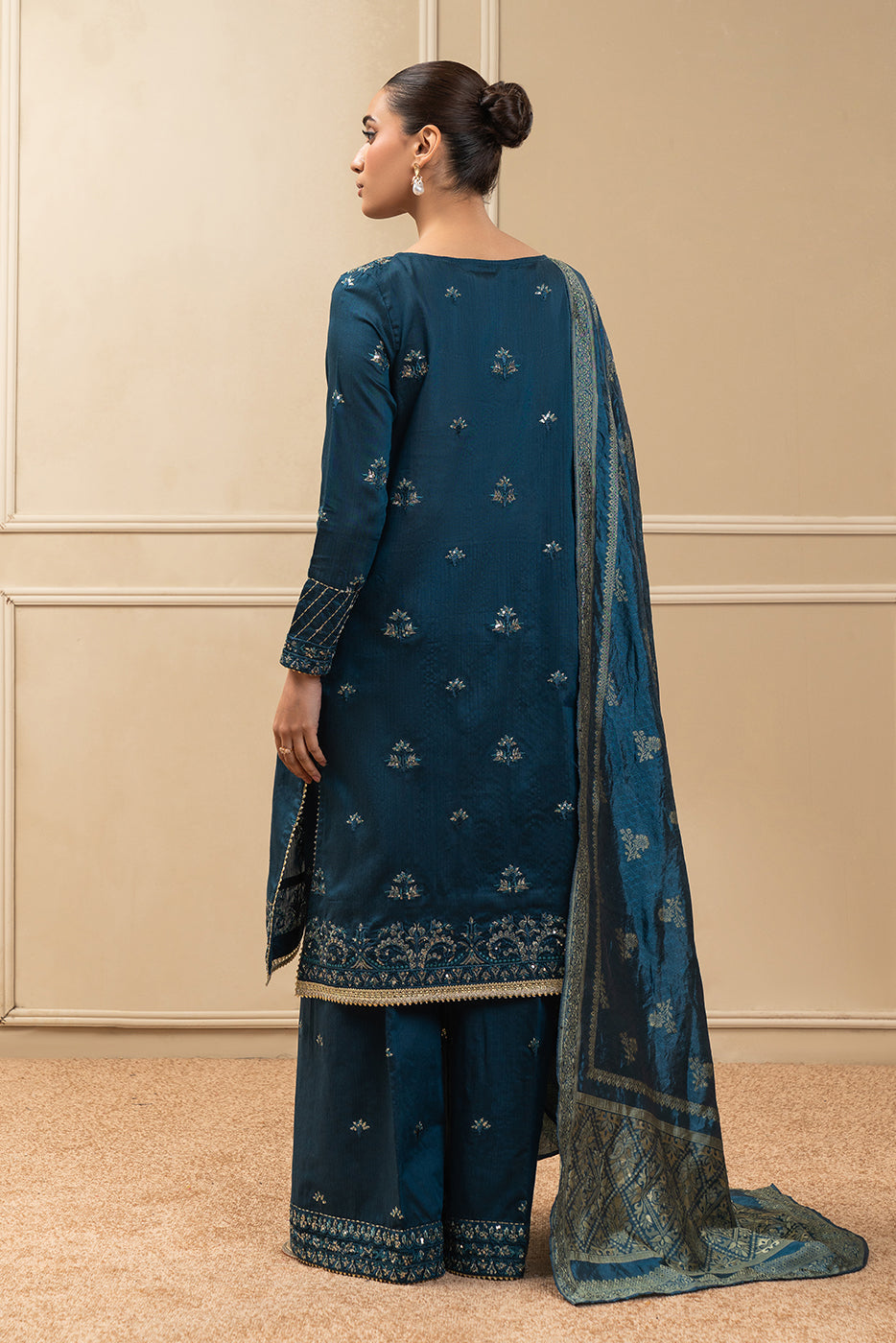 3 PIECE EMBROIDERED COTTON RAW SILK SUIT-STARLIT SAPPHIRE (UNSTITCHED)