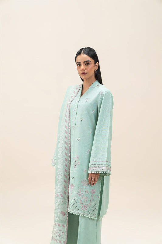 3 PIECE EMBROIDERED KHADDAR SUIT-SAGE GREEN
