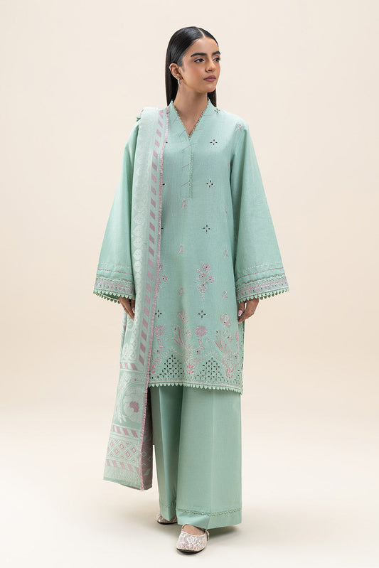 3 PIECE EMBROIDERED KHADDAR SUIT-SAGE GREEN