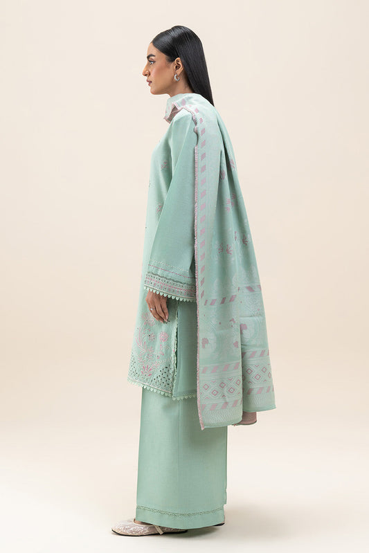 3 PIECE EMBROIDERED KHADDAR SUIT-SAGE GREEN