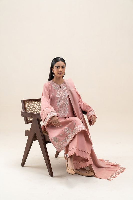 3 PIECE EMBROIDERED KHADDAR SUIT-BERRY PINK