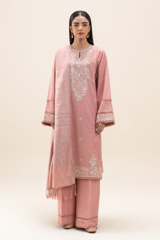 3 PIECE EMBROIDERED KHADDAR SUIT-BERRY PINK