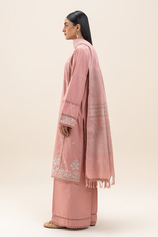 3 PIECE EMBROIDERED KHADDAR SUIT-BERRY PINK