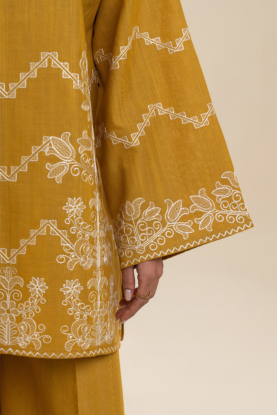 2 PIECE EMBROIDERED SLUB KHADDAR SUIT-MUSTARD MAZE (UNSTITCHED)