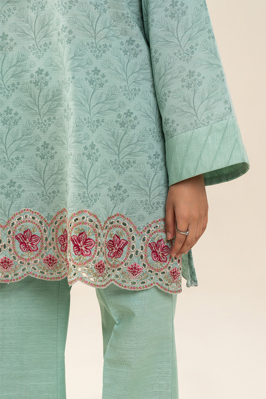 3 PIECE EMBROIDERED SLUB KHADDAR SUIT-AQUA SPRING (UNSTITCHED)