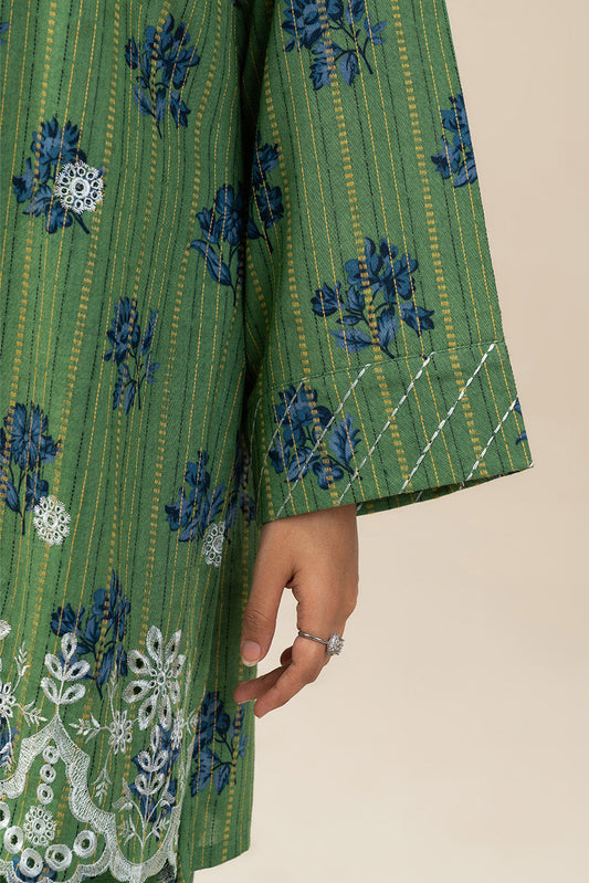 3 PIECE EMBROIDERED SLUB KHADDAR SUIT-MIDNIGHT GREEN (UNSTITCHED)
