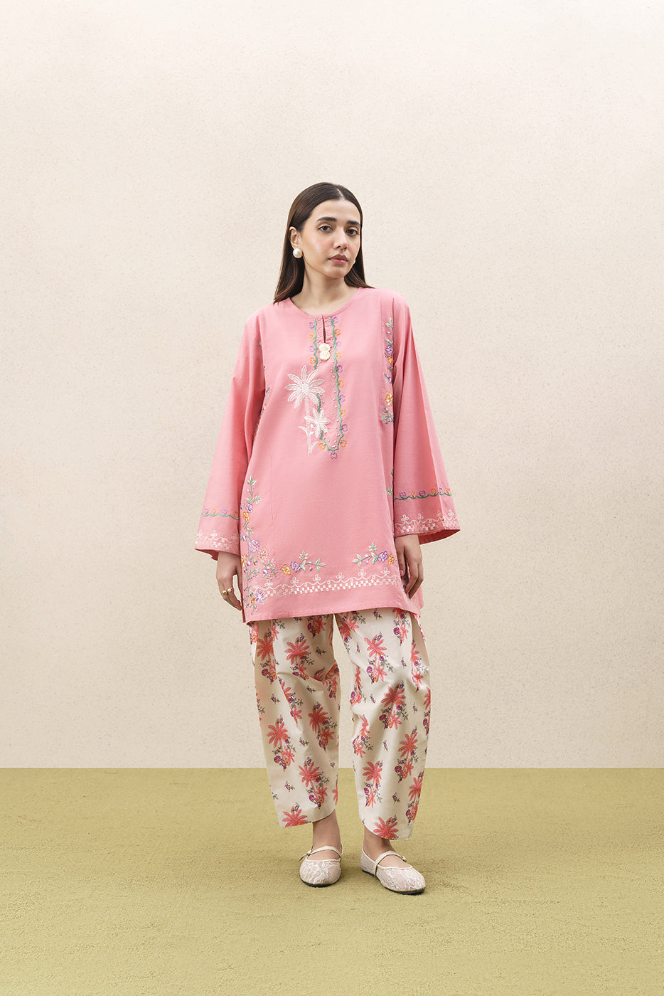 2 PIECE EMBROIDERED SLUB SUIT (FLOW)