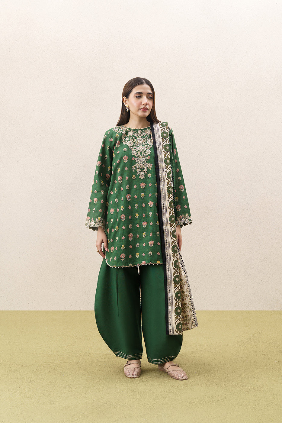 3 PIECE EMBROIDERED KHADDAR SUIT-BASIL MEADOW (UNSTITCHED)