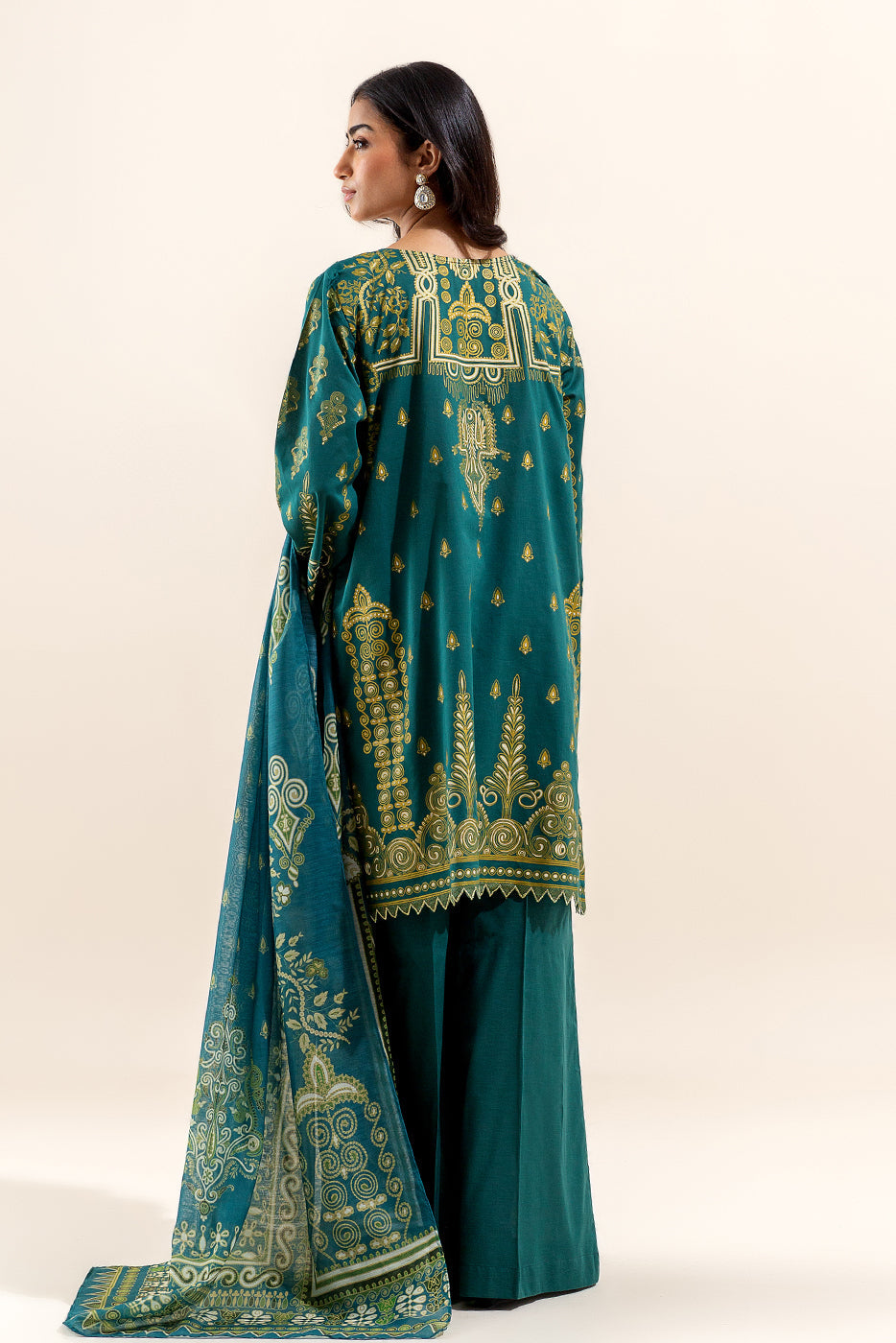 3 PIECE EMBROIDERED LAWN SUIT-EMERALD ASH (UNSTITCHED)