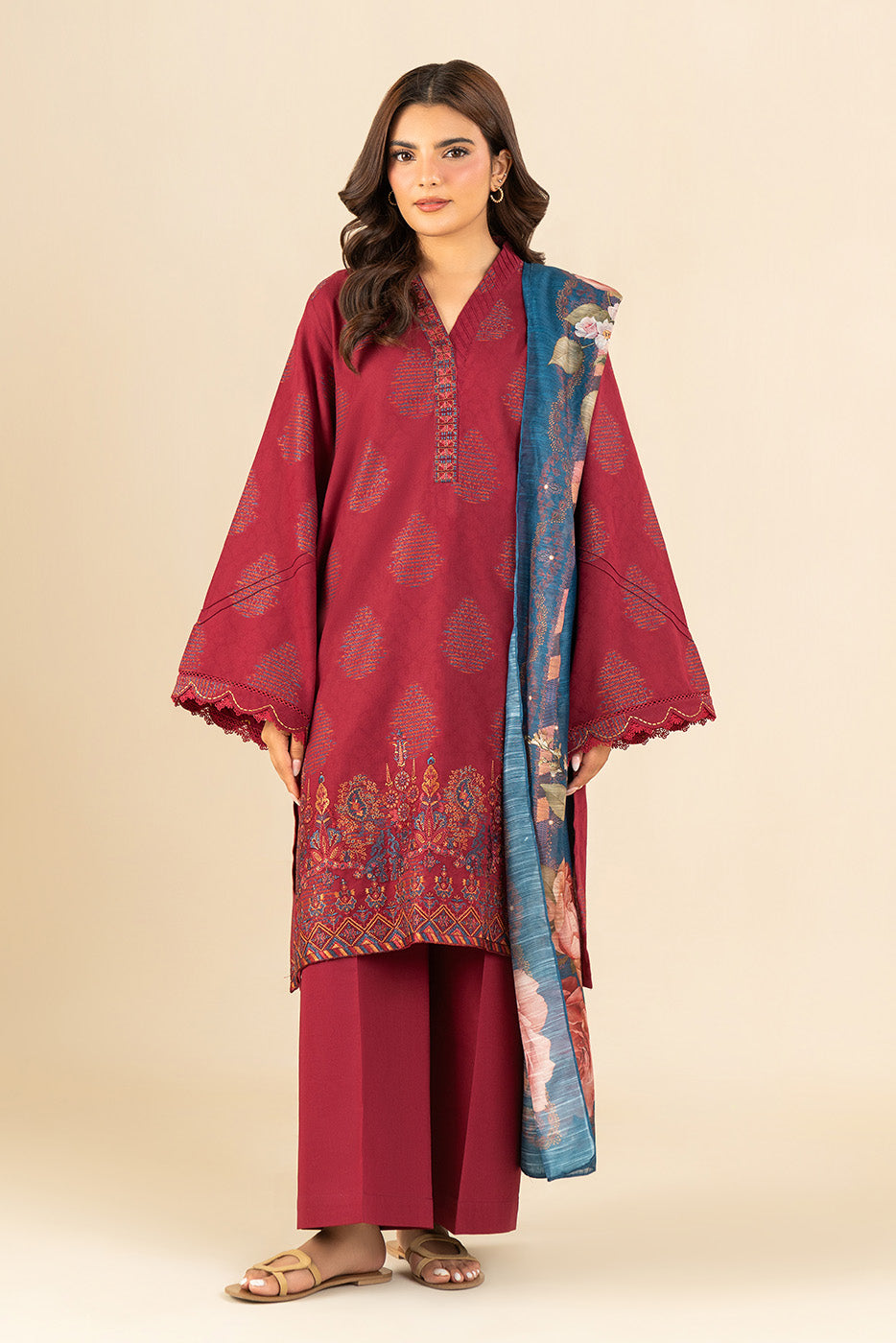 3 PIECE EMBROIDERED REVERSE JACQUARD SUIT-FUSCHIA DREAM (UNSTITCHED)