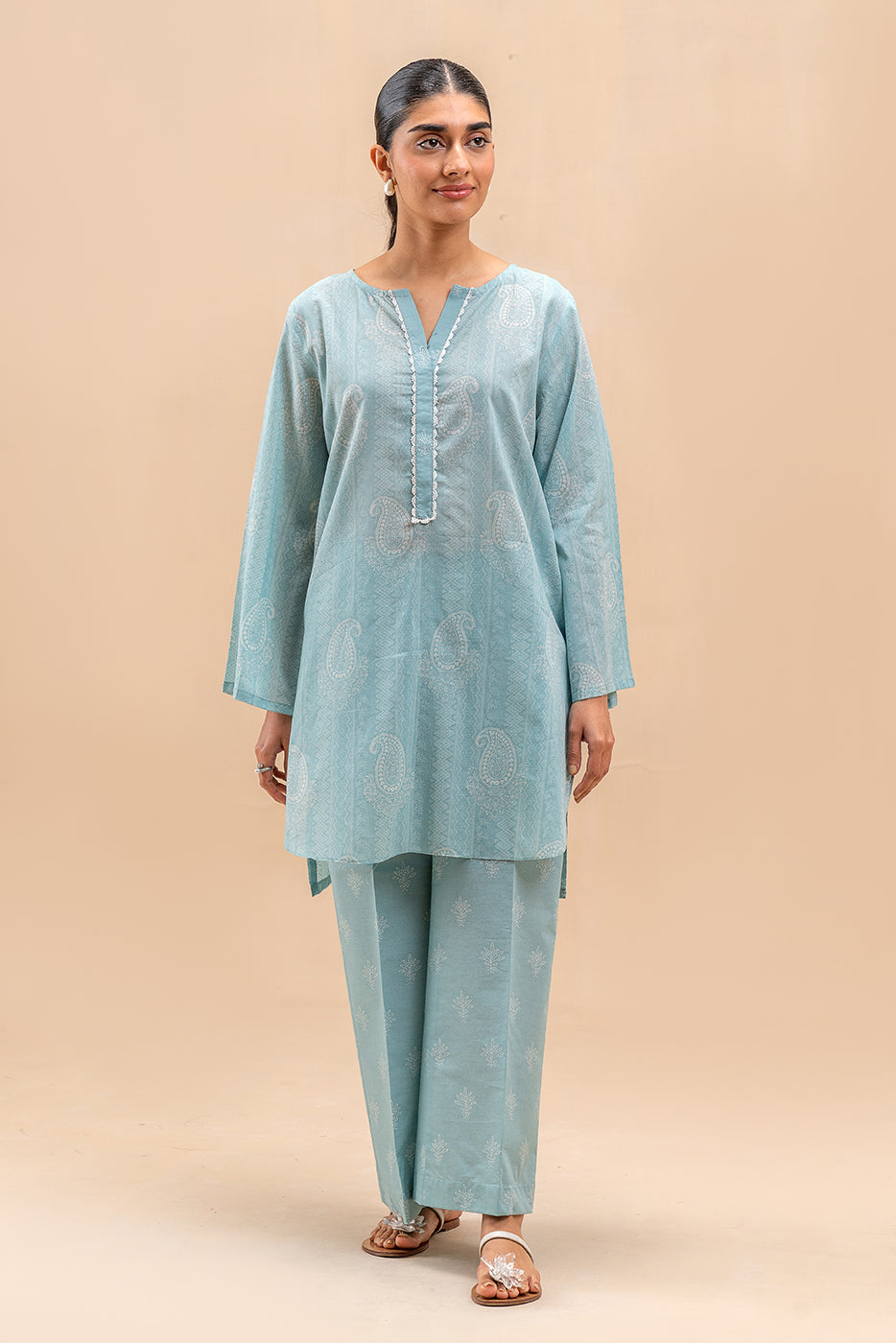 2 PIECE PRINTED LAWN SUIT-ICEBERG GRIS (UNSTITCHED)