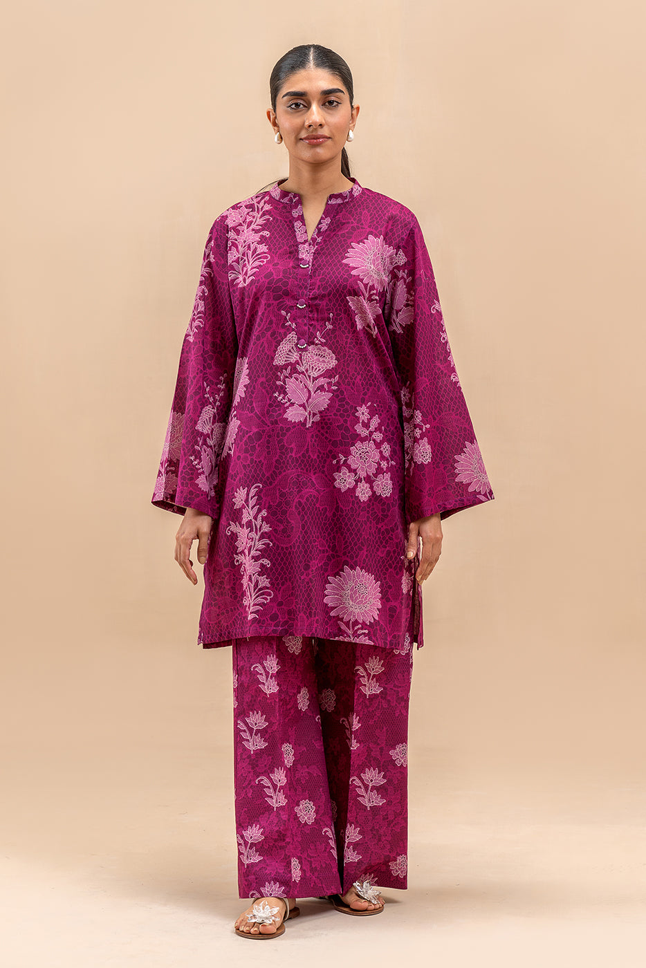 2 PIECE PRINTED LAWN SUIT-SANGRIA NOIR (UNSTITCHED)