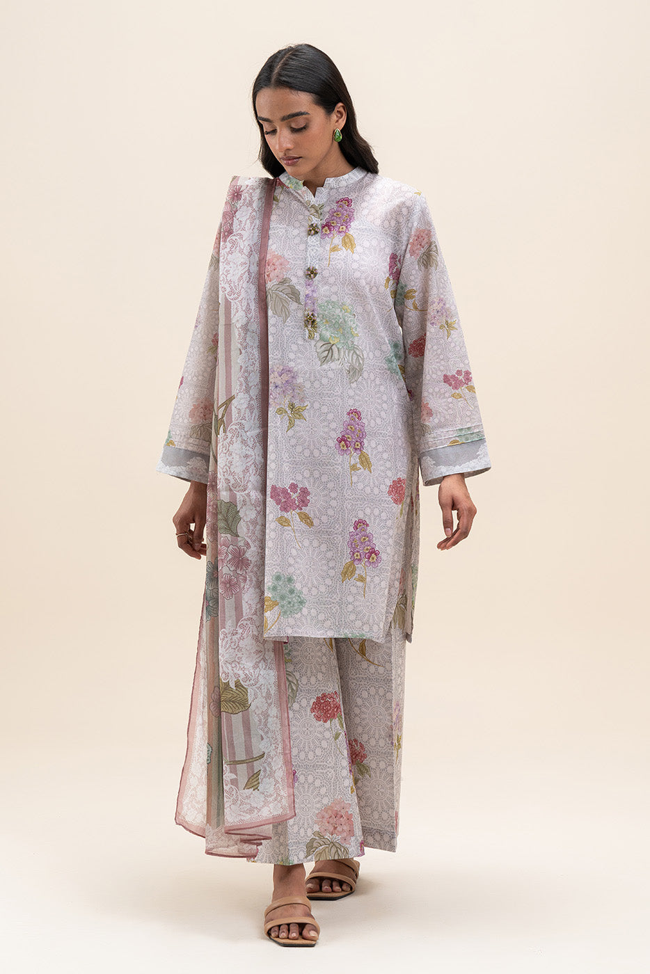 3 PIECE PRINTED LAWN SUIT-LILAC CRUSH (UNSTITCHED)
