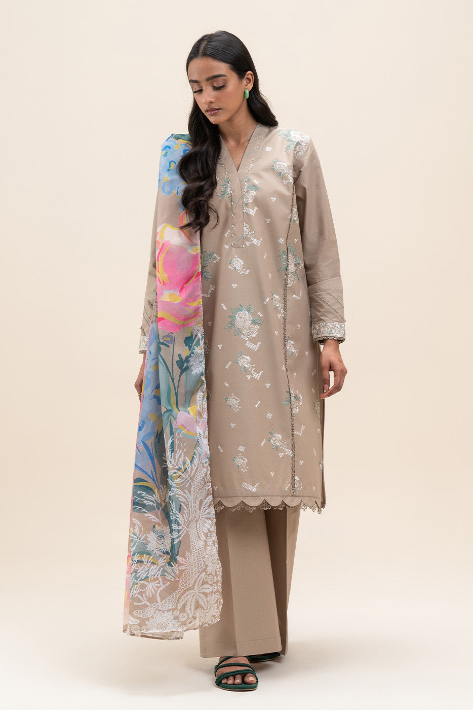 3 PIECE EMBROIDERED LAWN SUIT-HAZEL WOOD (UNSTITCHED)