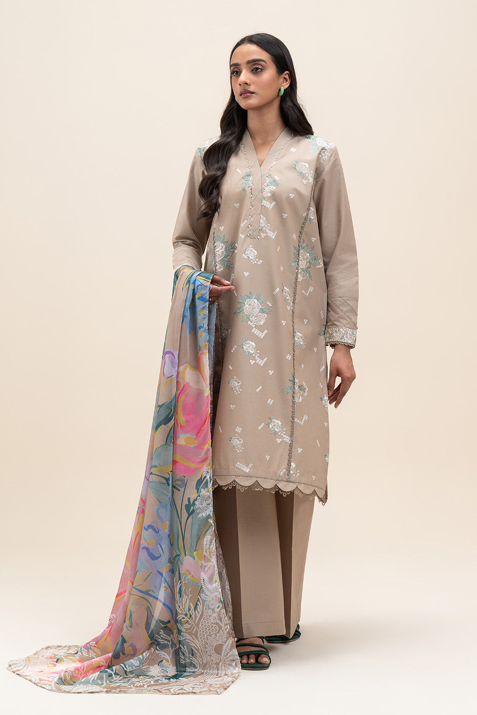 3 PIECE EMBROIDERED LAWN SUIT-HAZEL WOOD (UNSTITCHED)