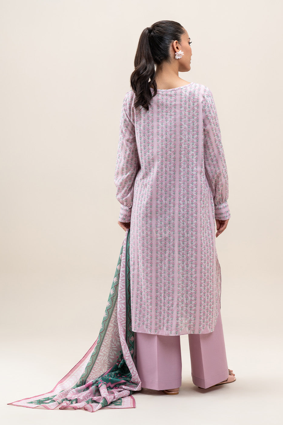 3 PIECE PRINTED LAWN SUIT-PEACH BLUSH (UNSTITCHED)