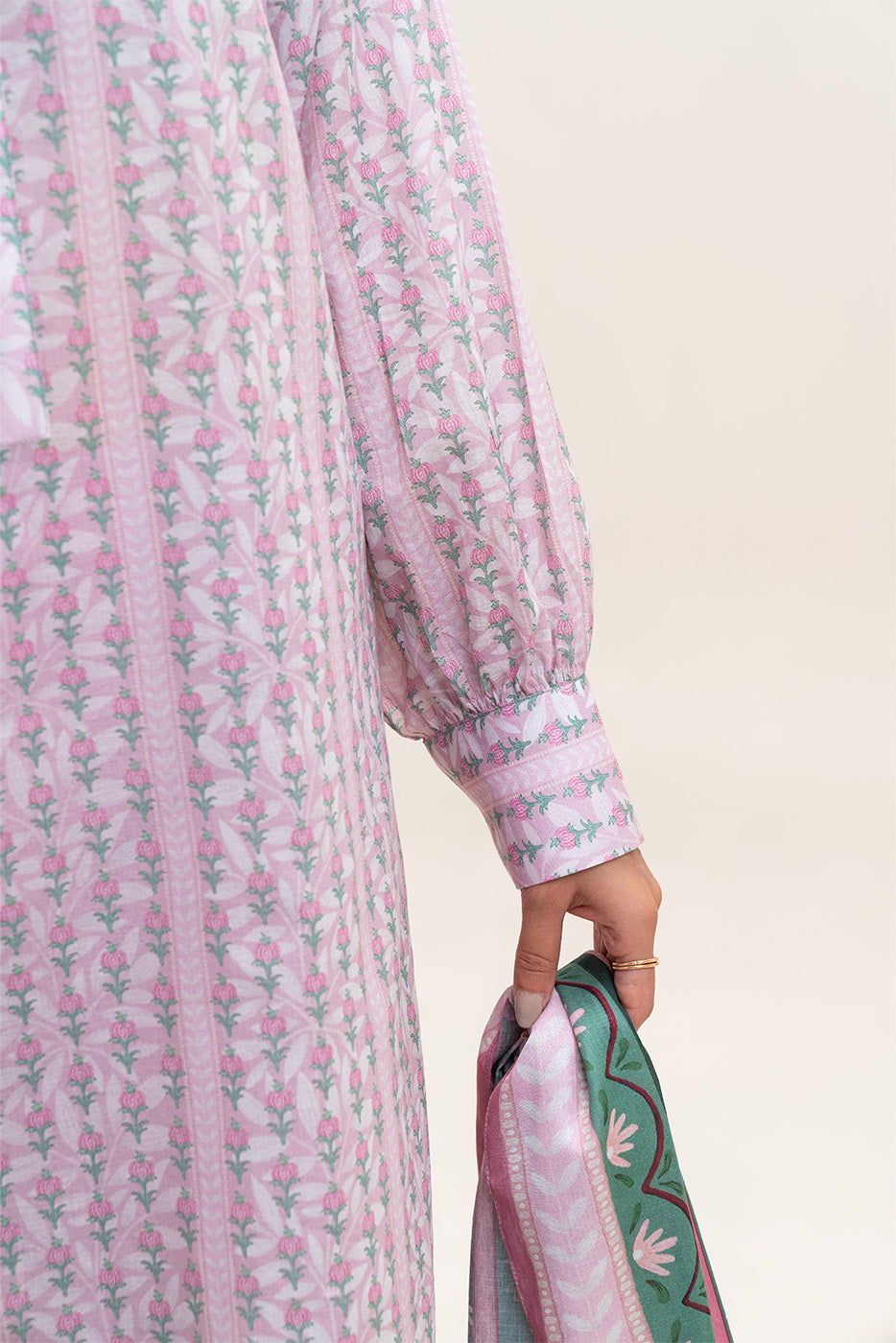 3 PIECE PRINTED LAWN SUIT-PEACH BLUSH (UNSTITCHED)