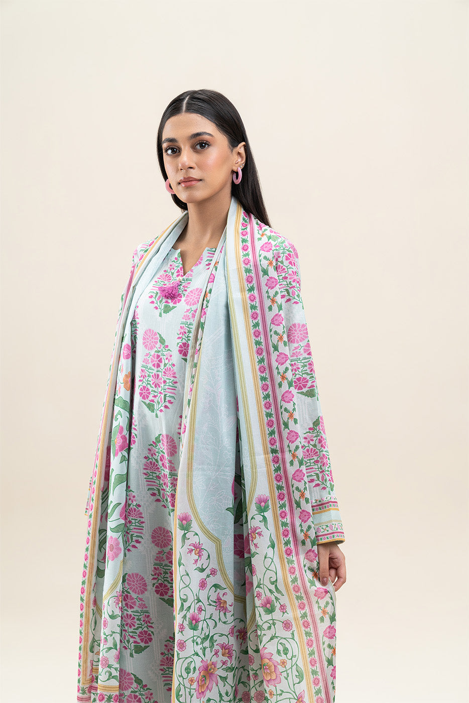 3 PIECE PRINTED LAWN SUIT-PISTACHIO TRIBE (UNSTITCHED)