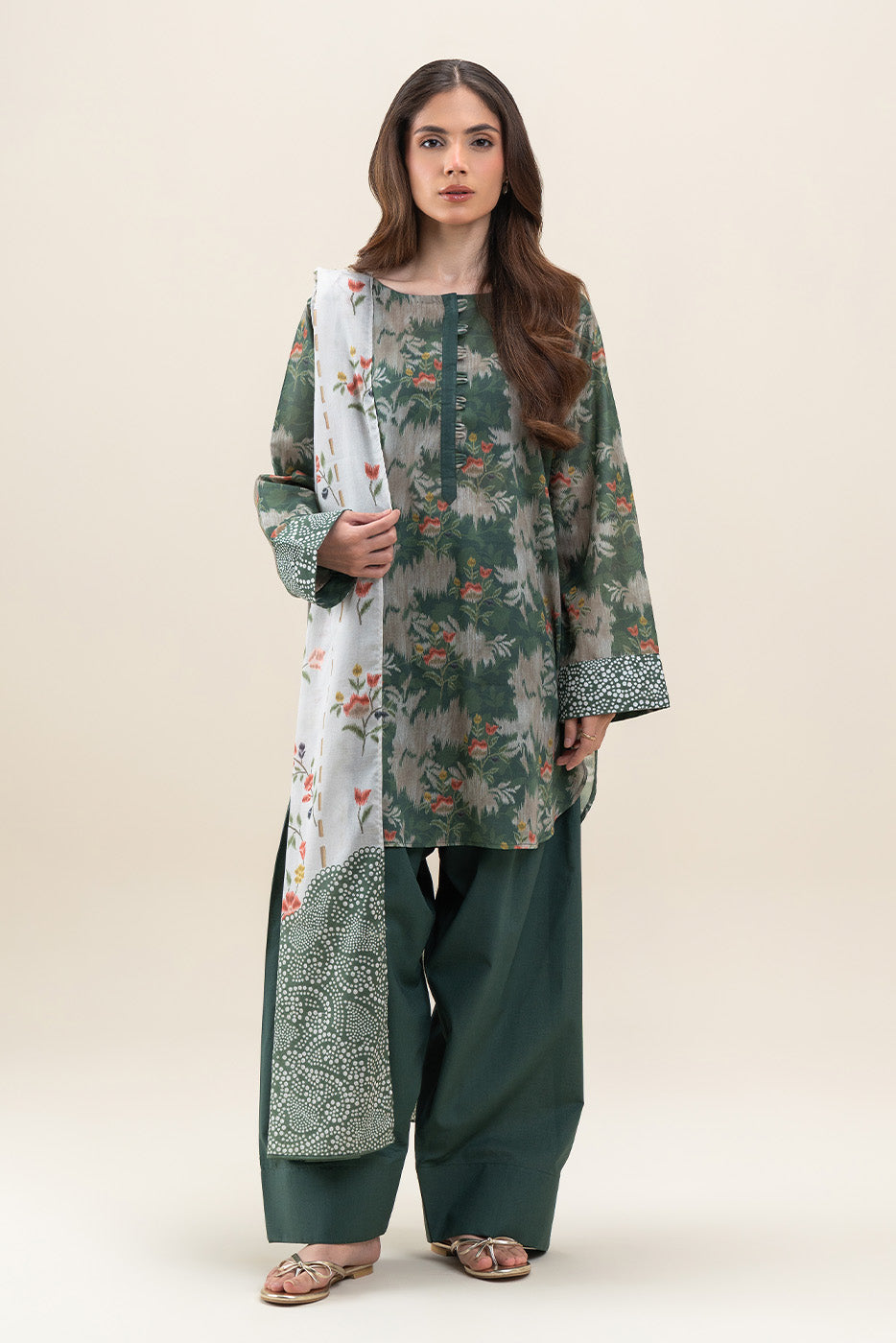 3 PIECE PRINTED LAWN SUIT-SAGE GLAM (UNSTITCHED)