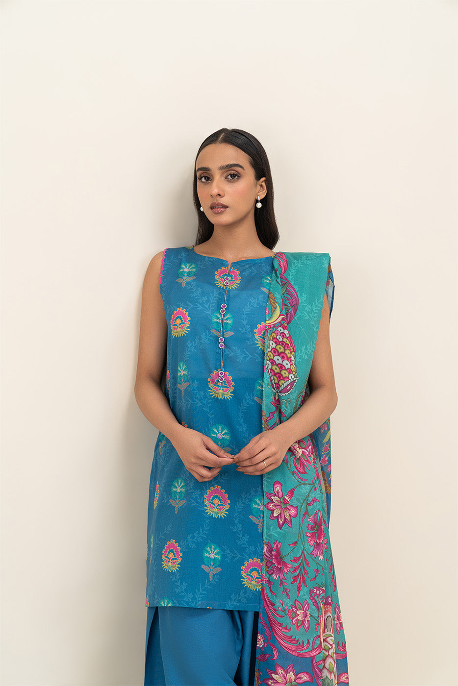 3 PIECE PRINTED LAWN SUIT-AZURE MELLOW (UNSTITCHED)