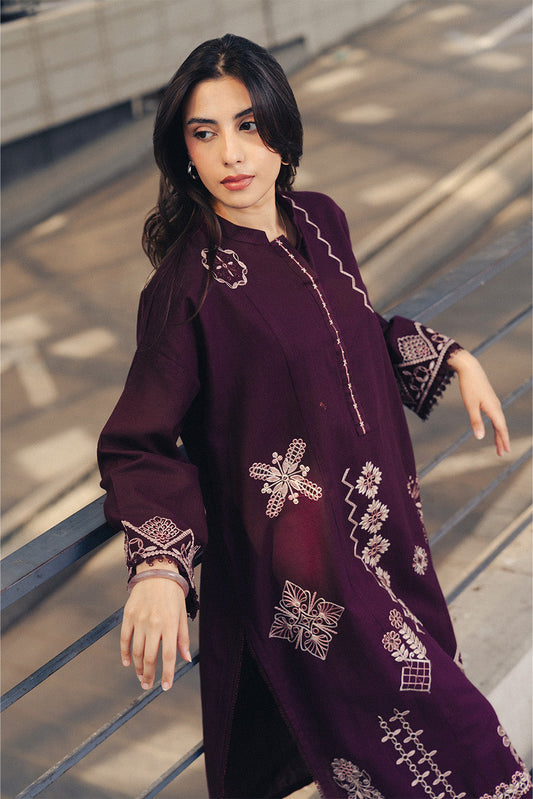 2 PIECE EMBROIDERED SLUB KHADDAR SUIT-MULBERRY MAZE (UNSTITCHED)