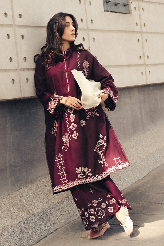 2 PIECE EMBROIDERED SLUB KHADDAR SUIT-MULBERRY MAZE (UNSTITCHED)