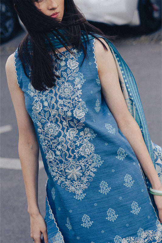 3 PIECE EMBROIDERED SLUB KHADDAR SUIT-COOL ROYALE (UNSTITCHED)