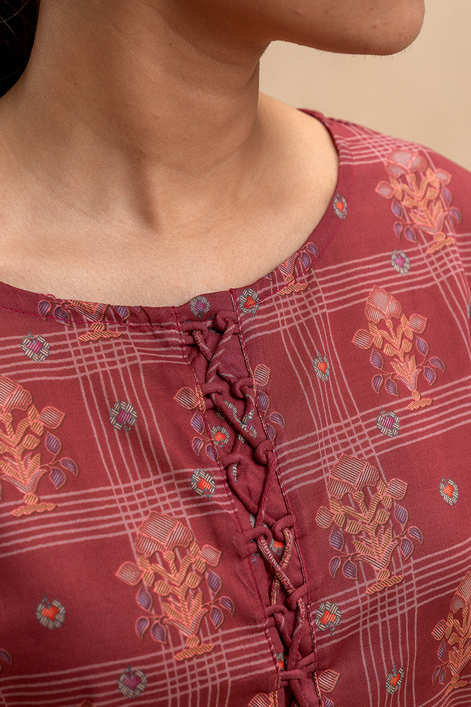 3 PIECE PRINTED LAWN SUIT- GARNET GRID (UNSTITCHED)