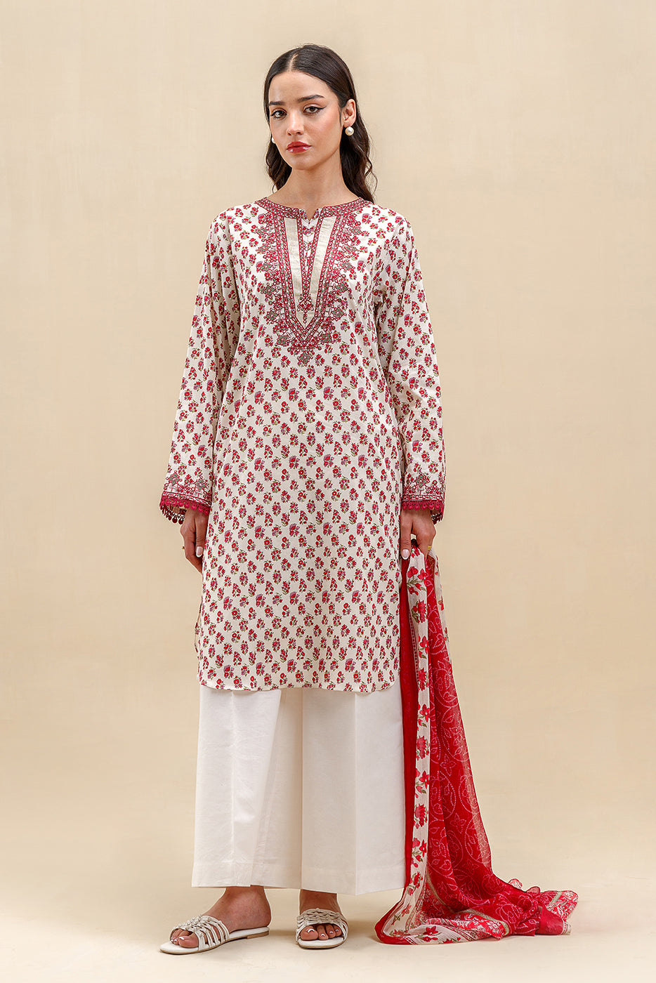 2 PIECE EMBROIDERED LAWN SUIT-ANTIQUE RUBY (UNSTITCHED)