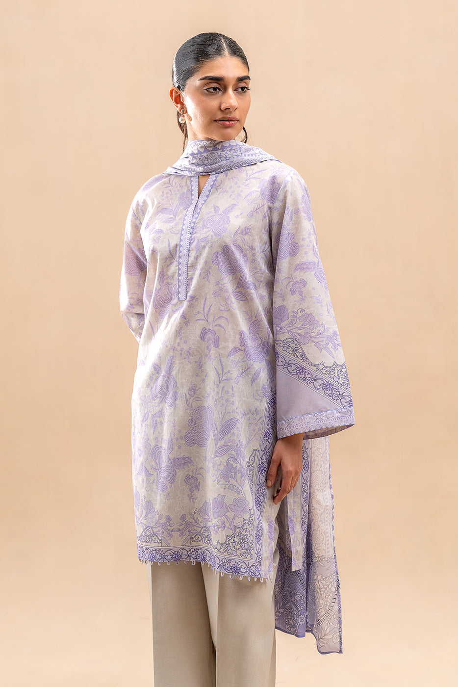 3 PIECE PRINTED LAWN SUIT-LAVENDER BAY (UNSTITCHED)