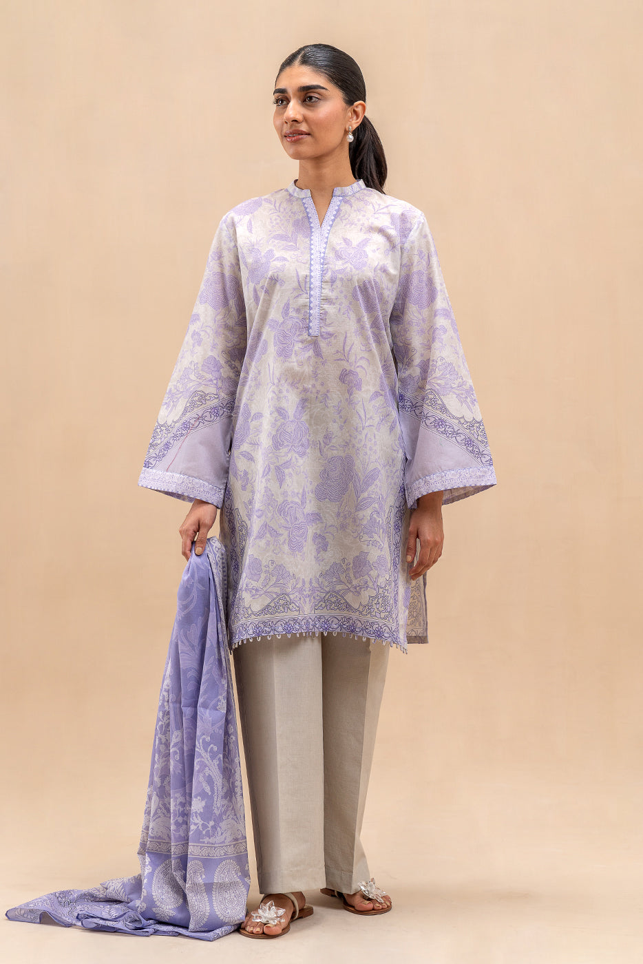3 PIECE PRINTED LAWN SUIT-LAVENDER BAY (UNSTITCHED)
