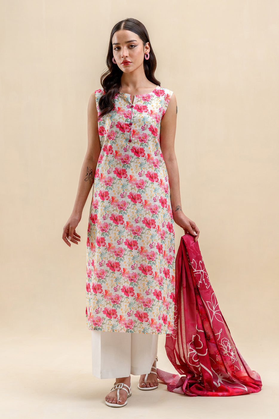 3 PIECE PRINTED LAWN SUIT-VERDANT HEM (UNSTITCHED)