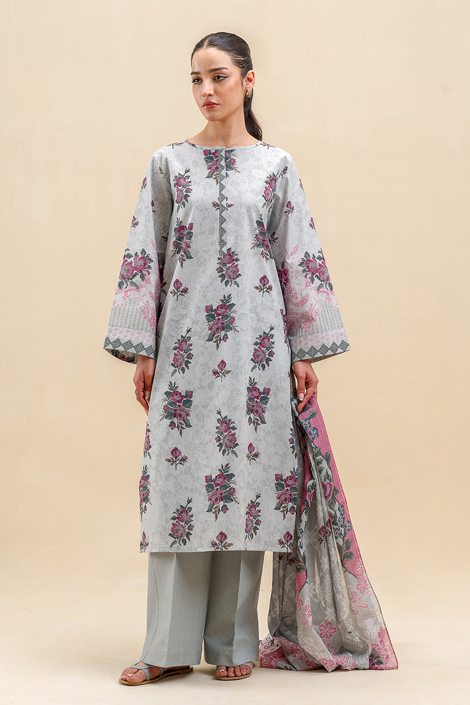 3 PIECE PRINTED LAWN SUIT-MISTY FLORA (UNSTITCHED)