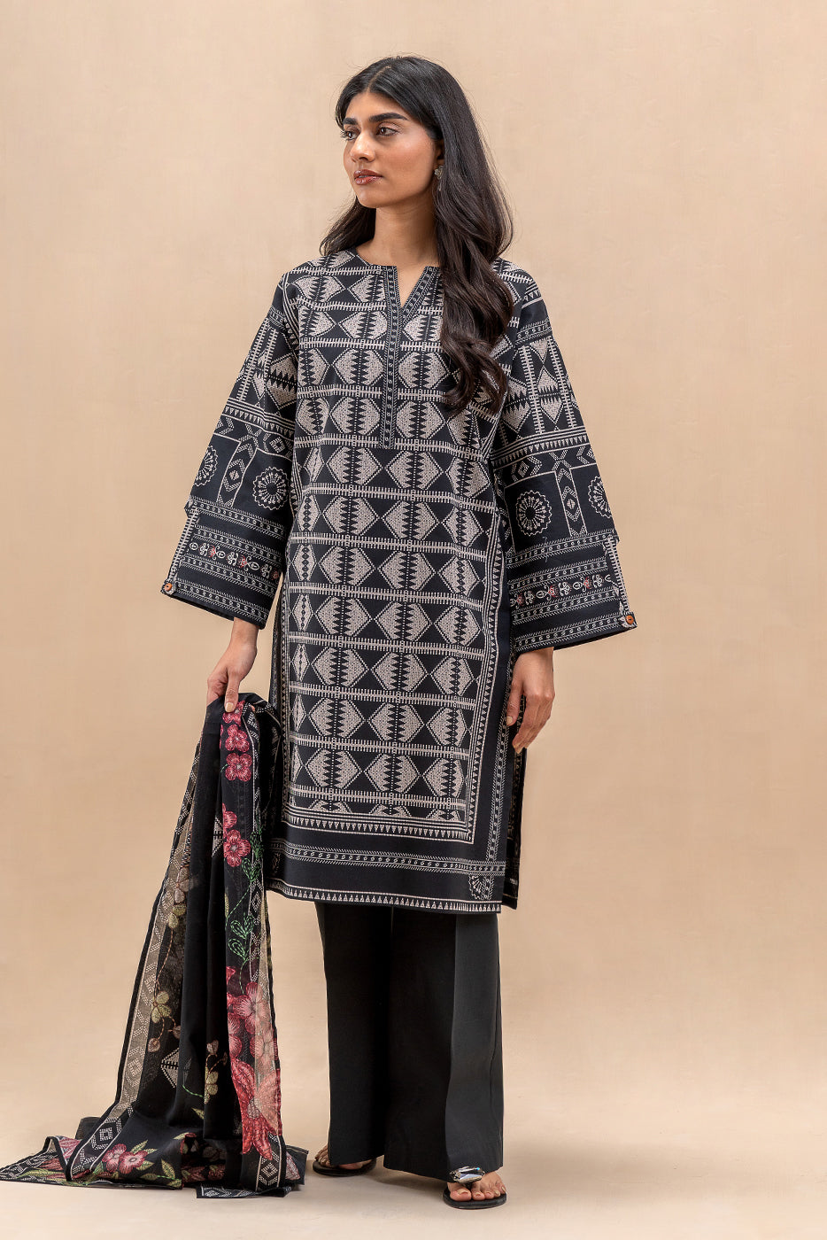 3 PIECE PRINTED LAWN SUIT-ONYX GRID (UNSTITCHED)