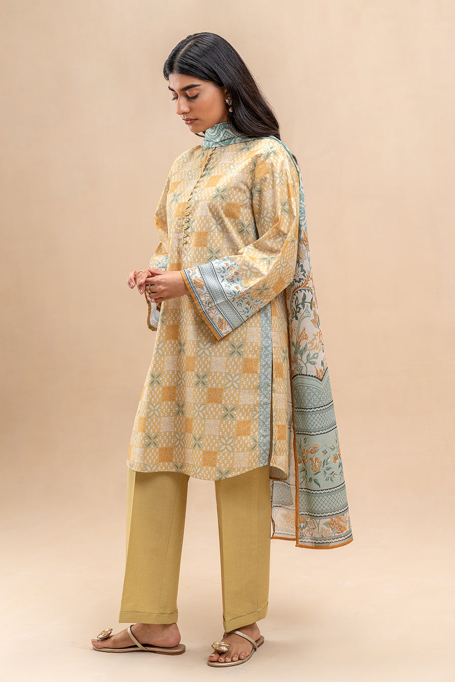 3 PIECE PRINTED LAWN SUIT-DANDELION MUSK (UNSTITCHED)