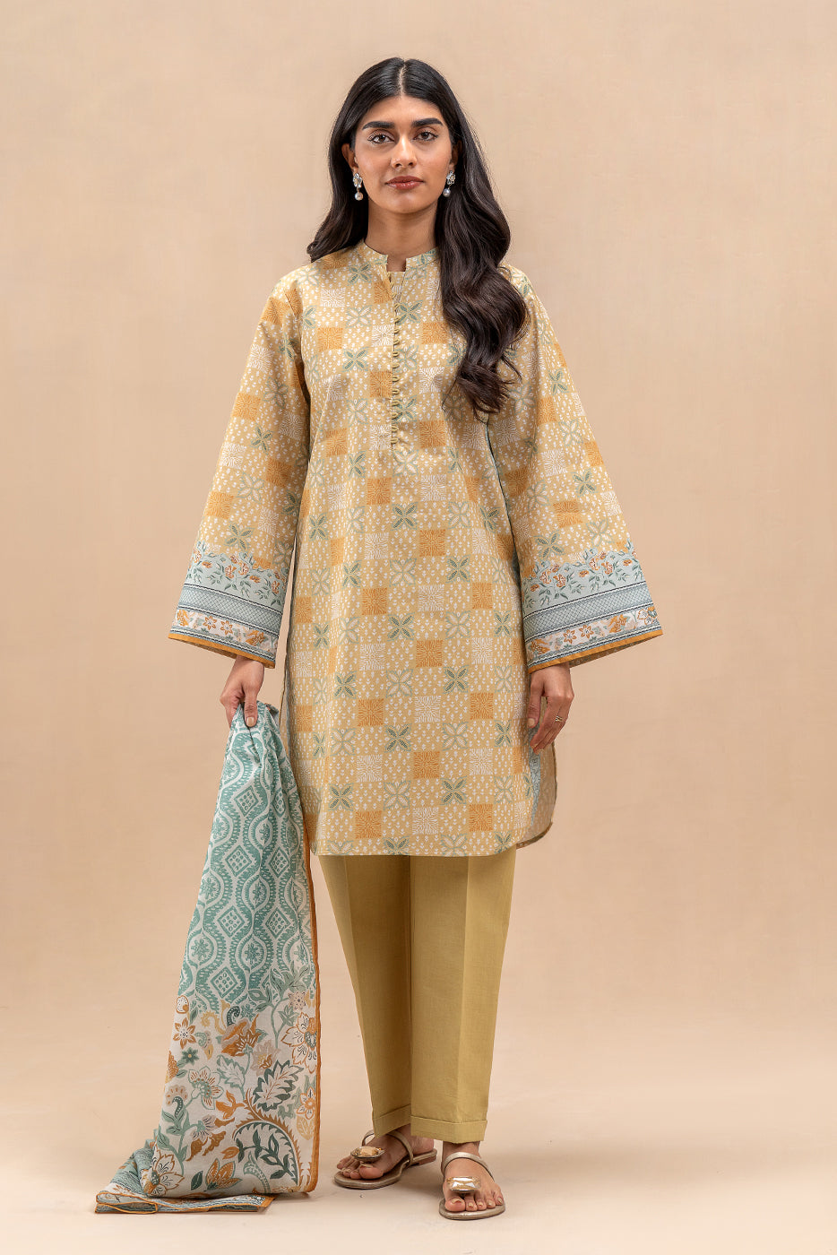 3 PIECE PRINTED LAWN SUIT-DANDELION MUSK (UNSTITCHED)