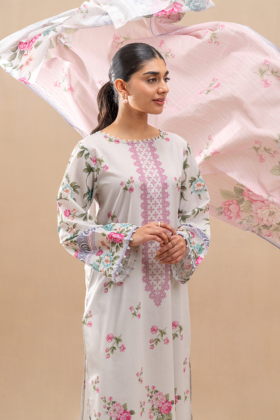 3 PIECE PRINTED LAWN SUIT-PEARL ORCHID (UNSTITCHED)
