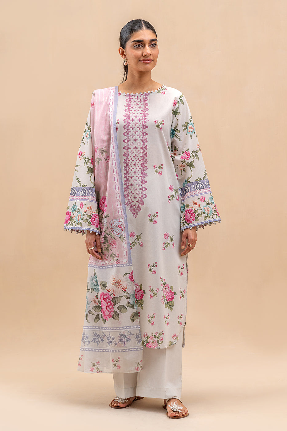 3 PIECE PRINTED LAWN SUIT-PEARL ORCHID (UNSTITCHED)