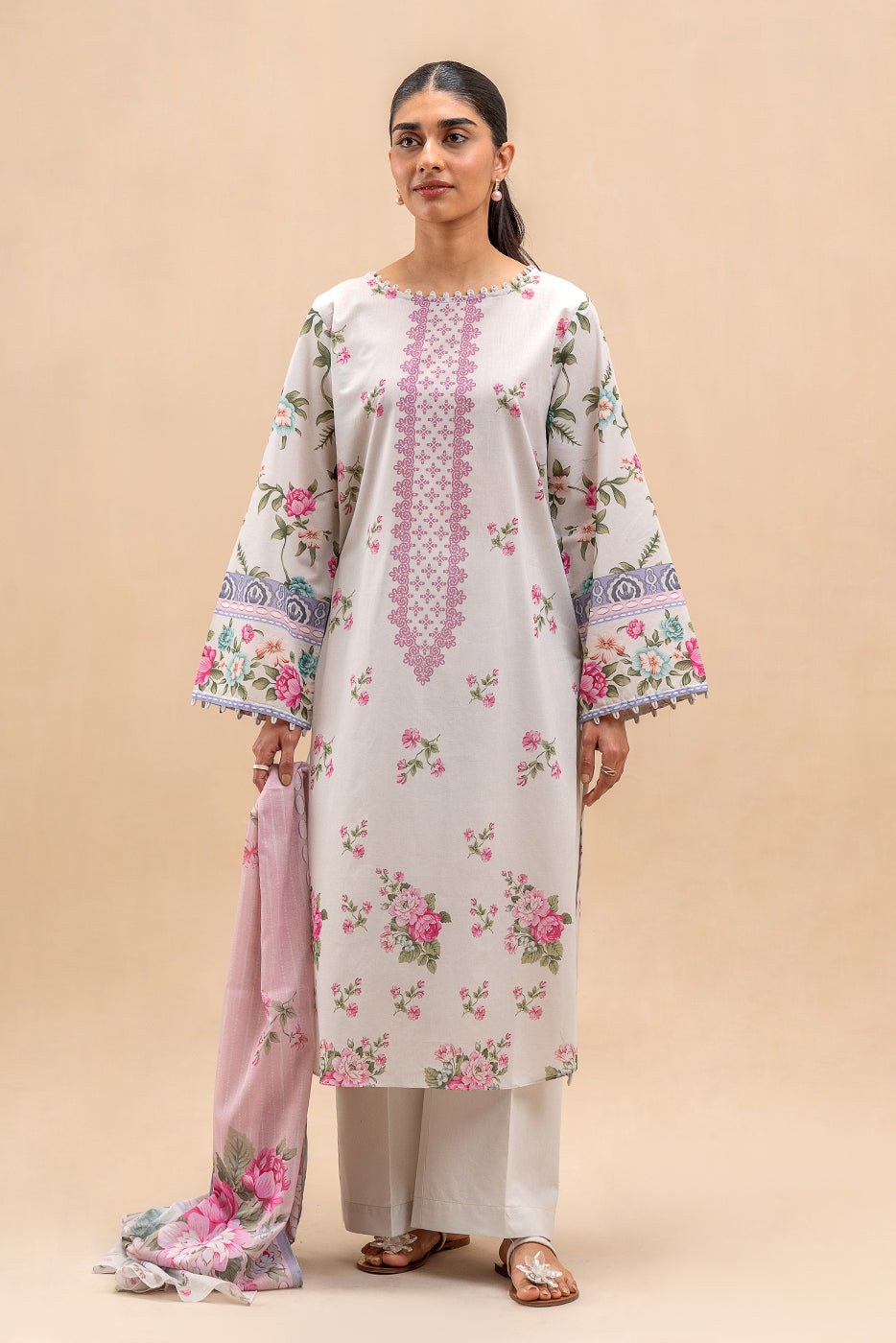 3 PIECE PRINTED LAWN SUIT-PEARL ORCHID (UNSTITCHED)