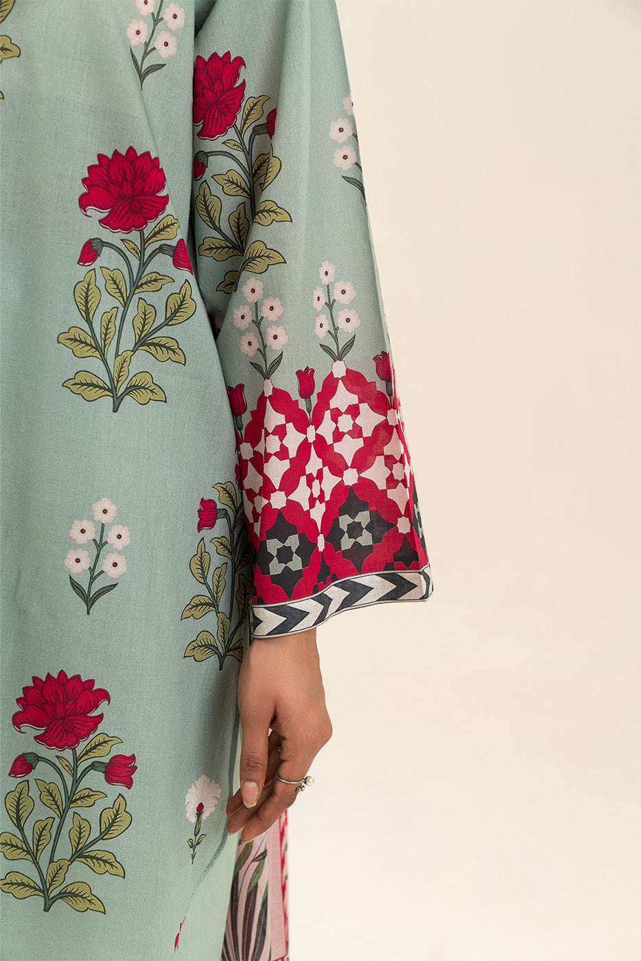 3 PIECE PRINTED LAWN SUIT-SPRING ESCAPE (UNSTITCHED)