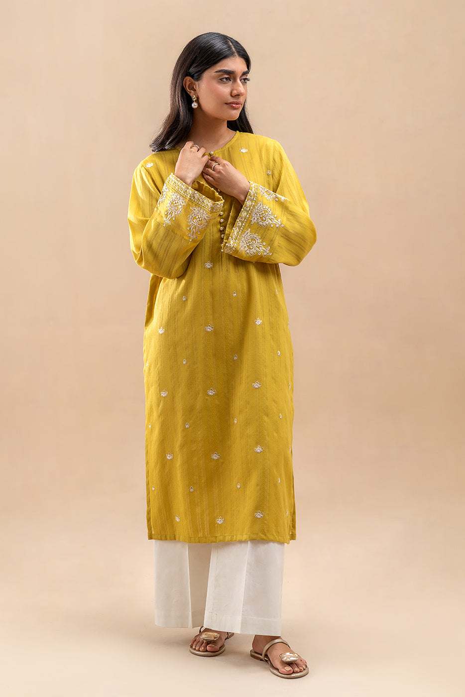 1 PIECE EMBROIDERED LENO KARRA SHIRT-MOSS GREEN (UNSTITCHED)