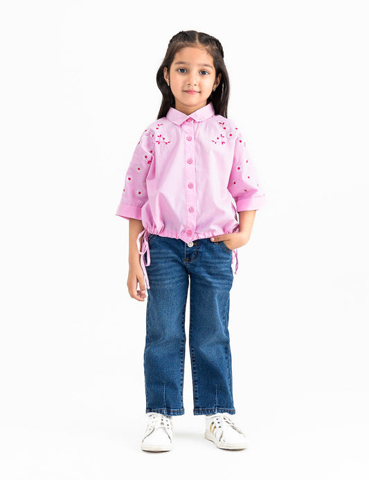 BUTTON DOWN FLORAL EMBROIDERED TOP