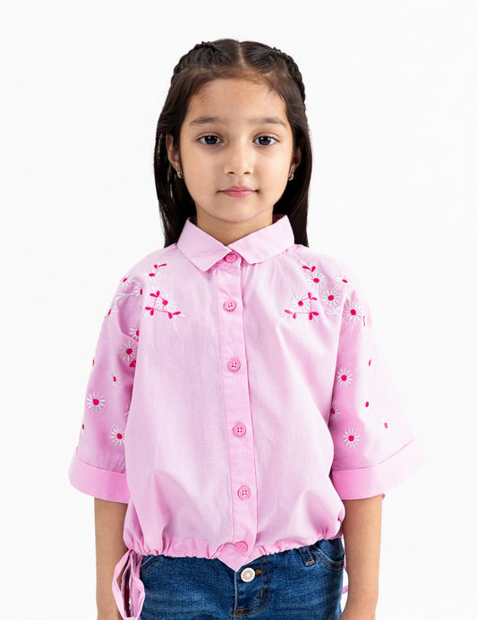 BUTTON DOWN FLORAL EMBROIDERED TOP