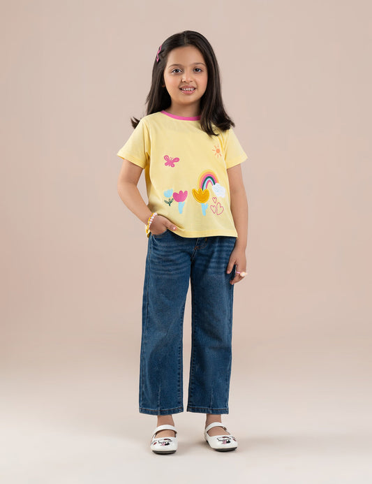 RAINBOW AND FLORAL PRINTED T-SHIRT