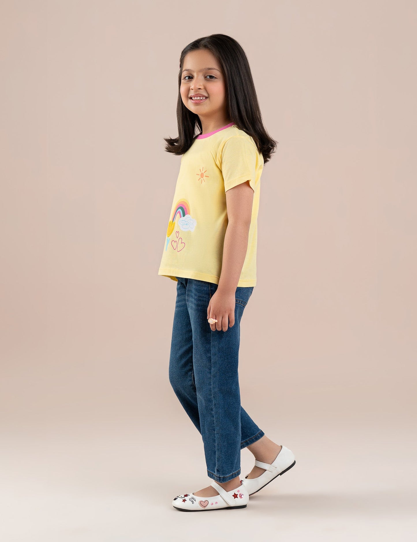 RAINBOW AND FLORAL PRINTED T-SHIRT